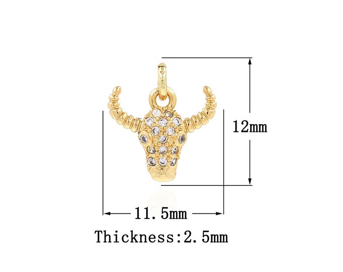 18K Gold Filled Cow Horn Pendant,Gold Dainty CZ Cow Horn Charms,Cow Horn Charm Bracelet Necklace for DIY Jewelry Making Supply