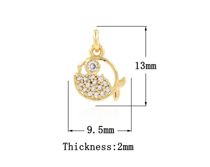 18K Gold Filled Fish Pendant,Gold Dainty CZ Fish Charms,Fish Charm Bracelet Necklace for DIY Jewelry Making Supply