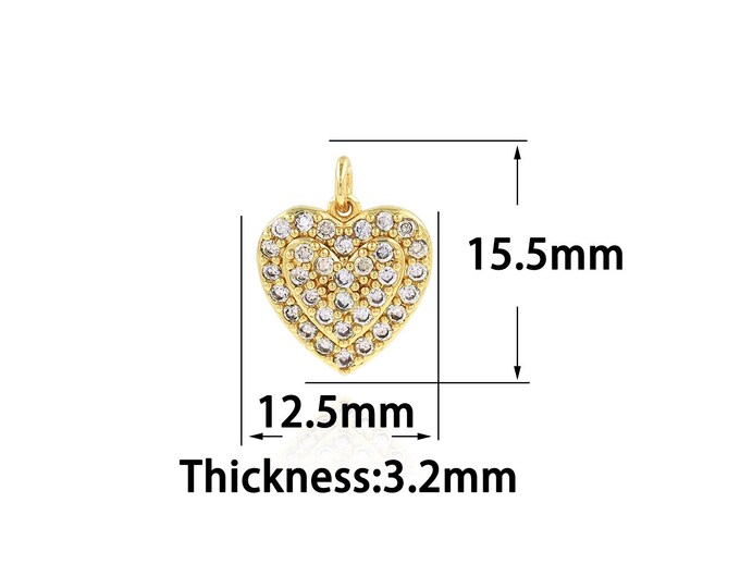 18K Gold Filled Heart Pendant,Gold Dainty Heart Charms,CZ Heart  Charm Bracelet Necklace for DIY Jewelry Making Supply