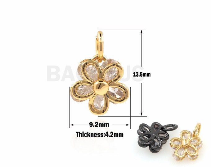 1PCS Exquisite Flower Pendant, CZ Micro-Pave Flower Charm, Filled gold Flower Charm, Natural Charm 13.5x9.2x4.2mm
