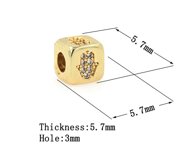 18K Gold Filled CZ Hamsa Beads,Gold Square Beads,Fatima Beads DIY Gold Jewelry Making Supply