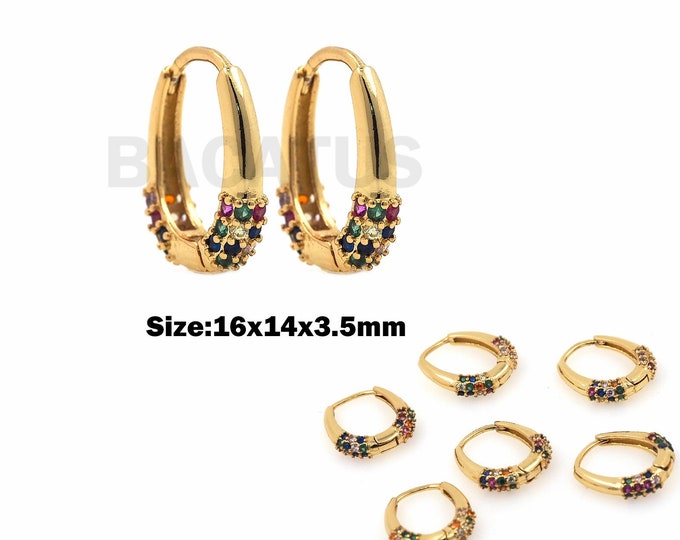 18K Gold Filled Rectangular Earrings, Micropave CZ Rectangular Earrings, Rectangular Earrings, Everyday Earrings, 16x14x3.5mm