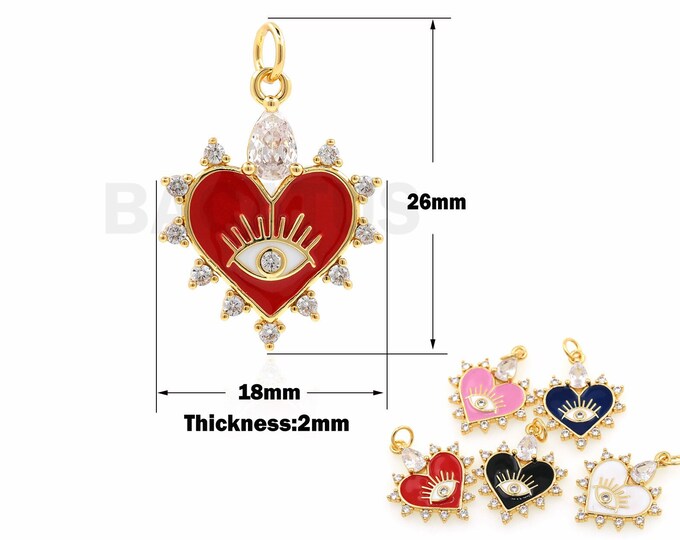 18K Gold Filled Love Eye Pendant,Red Enamel Necklace, Eye Necklace,Micropavé CZ Heart  Eye Pendant,DIY Jewelry Accessories,26x18x2mm
