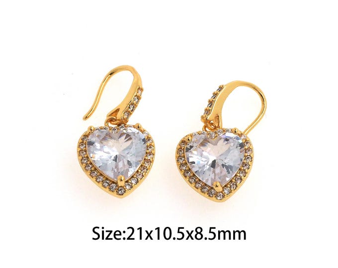 1Pair Heart-Shaped Zircon Earrings  Zircon Heart-Shaped Earrings  18K Gold Filled Heart-Shaped Earrings Heart-Shaped Hoop