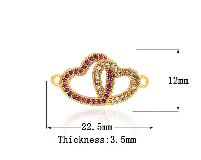 18K Gold Filled Heart Connector,Gold Dainty Heart Connector,Micro Pave CZ Heart Connector DIY Jewelry Making Supply,
