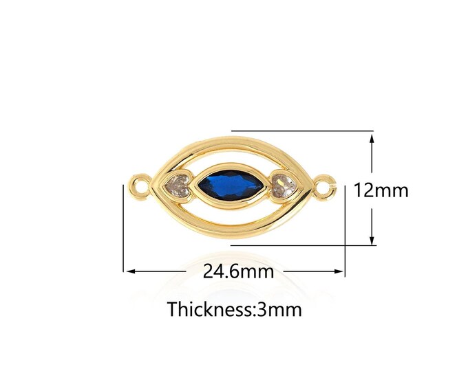 18K Gold Filled Eye Connector, Eye Charm, Micro Pave CZ Lucky Eye Connector, DIY Jewelry Supplies,