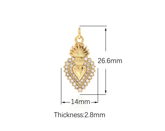 18K Gold Filled Love Pendant, Heart Pendant, Micropavé CZ Love Heart Charm, Dainty Charm, Gift For Her, DIY Jewelry Supplies, 26.6x14x2.8mm