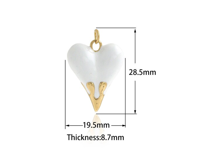 Enamel Heart Pendant, 18K Gold Filled Enamel Charm, Love Necklace, Micropavé CZ Heart Charm, DIY Jewelry Supplies, 28.5x19.5x8.7mm