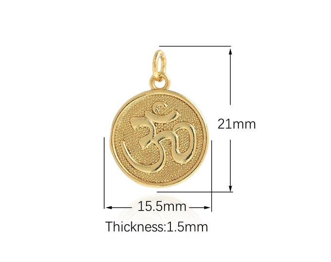 MicroPave OM Medallion Pendant, OM Necklace, Spiritual Necklace, Yoga Charm, Suitable For Jewelry Making Supplies 21x15.5x1.5mm
