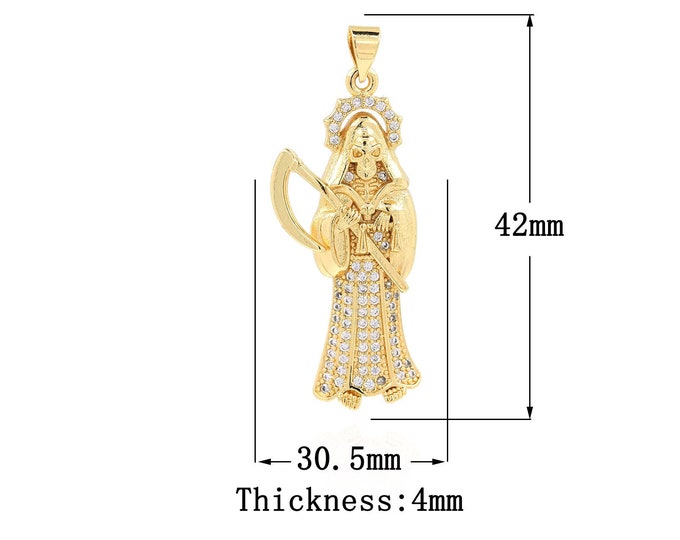 18K Gold Filled Santa Muerte Pendant,Gold Dainty CZ Santa Muerte Charms,Santa Muerte Charm Bracelet Necklace for DIY Jewelry Making Supply