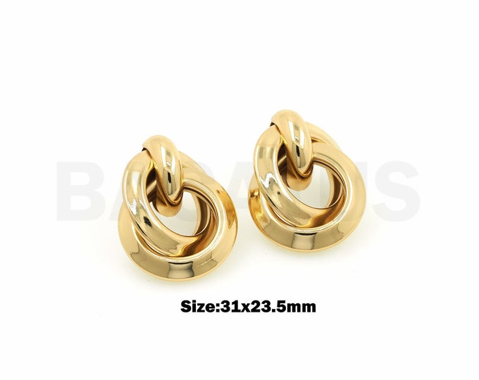 1 Pair, Exquisite Everyday Earrings,  18K Gold Filled Hoop Earrings, Hoop Pendants, Line Earrings, Gift For Her 31x23.5mm