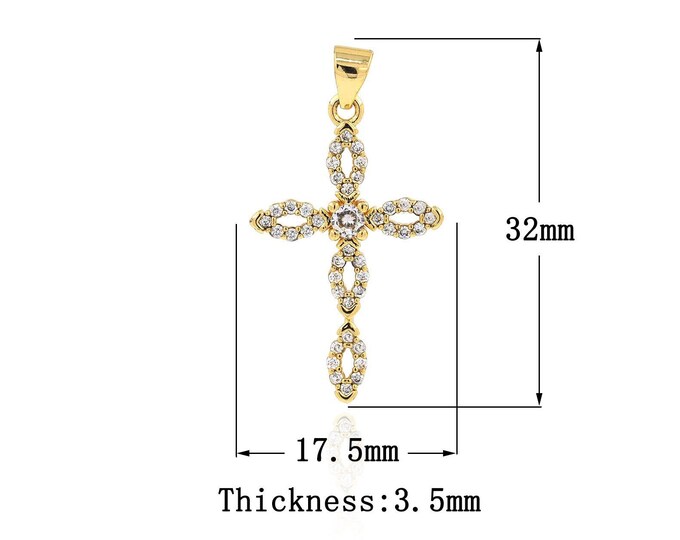 18K Gold Filled CZ Religion Pendant,Gold Dainty Cross Charms,Christian Charm Bracelet Necklace for DIY Jewelry Making Supply