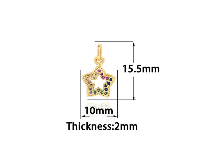 18K Gold Filled Star Pendant,Gold Dainty Star Charms,CZ Star Charm Bracelet Necklace for DIY Jewelry Making Supply