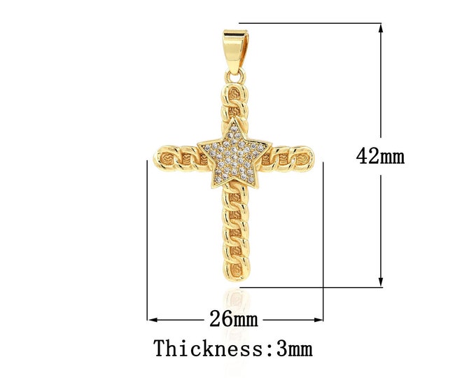 18K Gold Filled CZ Cross Pendant,Gold Dainty Religion Charms,Star Charm Bracelet Necklace for DIY Jewelry Making Supply