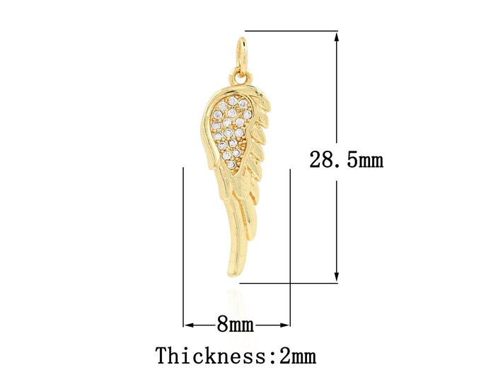 18K Gold Filled CZ Wings Pendant,Gold Dainty Wings Charms,Wings Charm Bracelet Necklace for DIY Jewelry Making Supply