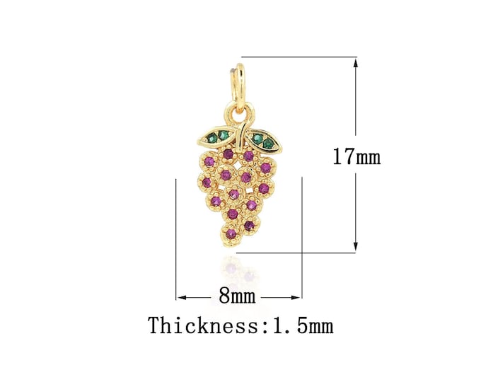 18K Gold Filled CZ Grape Pendant,Gold Dainty Grape Charms,Grape Charm Bracelet Necklace for DIY Jewelry Making Supply