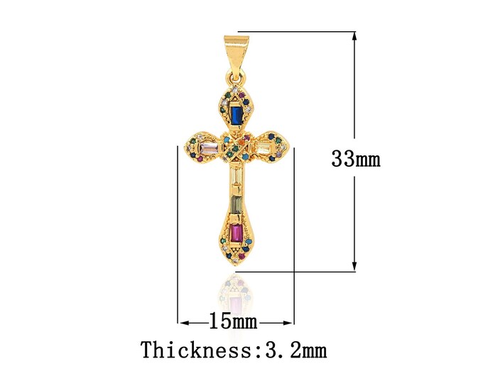 18K Gold Filled Cross Pendant,Gold Dainty CZ Religion Charms,Christian Charm Bracelet Necklace for DIY Jewelry Making Supply