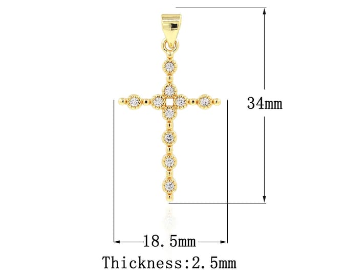 18K Gold Filled Christian Pendant,Gold Dainty Cross Charms,CZ Religion Charm Bracelet Necklace for DIY Jewelry Making Supply
