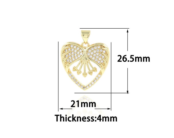 18K Gold Filled Heart Pendant,Gold Dainty Heart Charms,CZ Heart Charm Bracelet Necklace for DIY Jewelry Making Supply