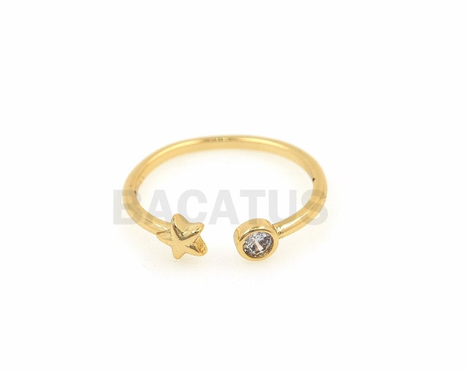 18K Gold Filled Open Star Ring, Micropavé CZ Adjustable Ring, Star Adjustable Ring, Open Ring, Star Ring,