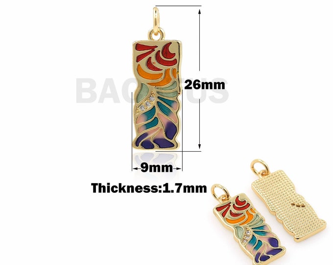 18K Gold Filled Enamel Pendant, Colorful Enamel Necklace, Square Pendant, Rectangular Charm, DIY Jewelry Accessories, 26x9x1.7mm