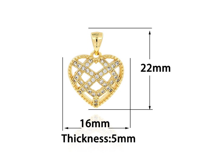 18K Gold Filled Heart Pendant,Gold Dainty Heart Charms,CZ Heart Charm Bracelet Necklace for DIY Jewelry Making Supply