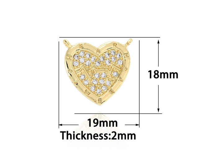 18K Gold Filled Heart Pendant,Gold Dainty Heart Charms,CZ Heart Charm Bracelet Necklace for DIY Jewelry Making Supply