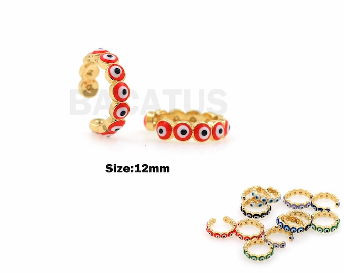 1 Pair,18K Gold Filled Bone Clip Earrings,Eye Enamel Earrings, Enamel Charm, Earring Accessories, 12mm