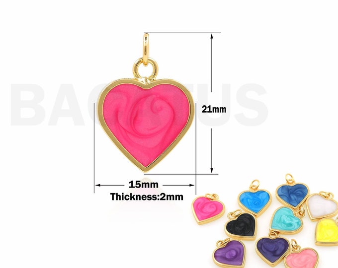Micro-Pave Heart Jewelry   Enamel Heart-Shaped Necklace, Heart-Shaped Pendant, CZ Heart-Shaped Charm, 21x15x2mm