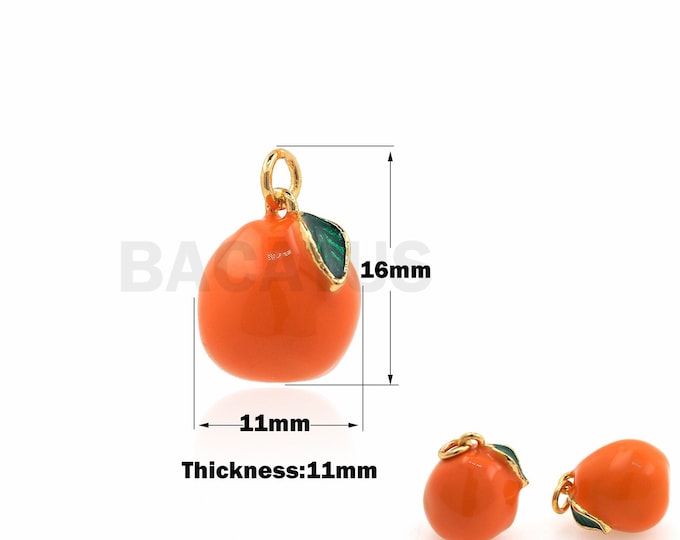 Tomato Pendant Necklace, 18K Gold Filled Enamel Tomato Pendant, DIY Jewelry Accessories, Enamel Tangerine Pendant,Tangerine Charm,16x11x11mm