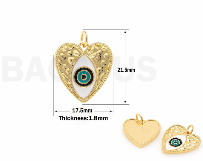1PCS 18K Gold Filled Eye Pendant Heart-Shaped Devil’s Eye Pendant Heart-Shaped Pendant Heart-Shaped Necklace Wholesale 21.5x17.5x1.8mm