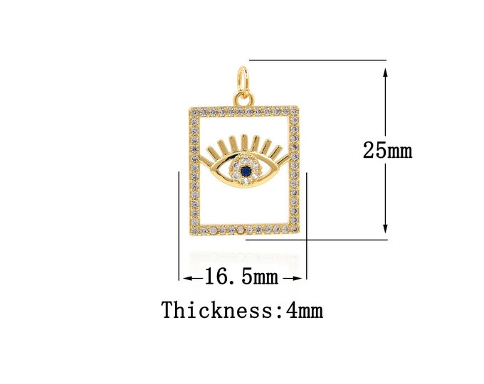 18K Gold Filled Devil Eye pendant,Gold Square Charms,Eye Charm Bracelet Necklace for DIY Jewelry Making Supply