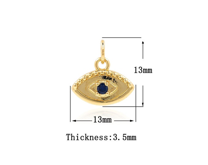 18K Gold Filled Devil Eye Pendant,Gold Round Charms,Eye Charm Bracelet Necklace for DIY Jewelry Making Supply