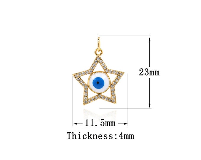 18K Gold Filled Devil eye pendant,Gold Dainty Star Charms,Eye Charm Bracelet Necklace for DIY Jewelry Making Supply