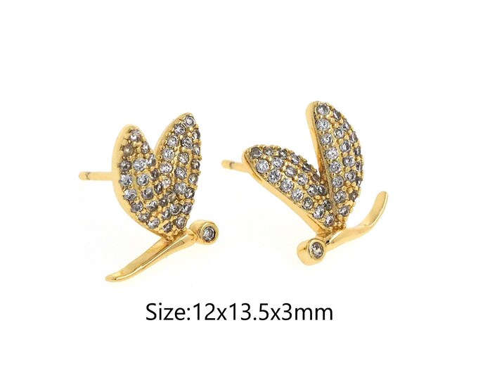 Dragonfly Stud Earrings,18K Gold Filled Insect Stud Earrings,MicroPave CZ Dragonfly Earrings,Mini Stud Earrings,Gift for Her,