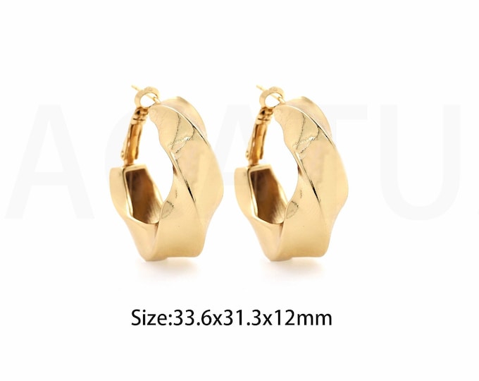 1Pair Twisted Hoop Earrings Twisted Hoop, 18K Golden Hoop Earrings, Twisted Hoop, Golden Thick Hoop Twisted Rope 33.6x31.3x12mm