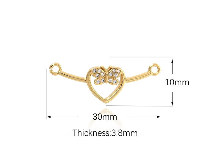 Micropavé CZ Gold Butterfly Necklace  Heart Pendant 18K Gold Filled Zircon Butterfly Necklace Birthday Gift 30x10x3.8mm