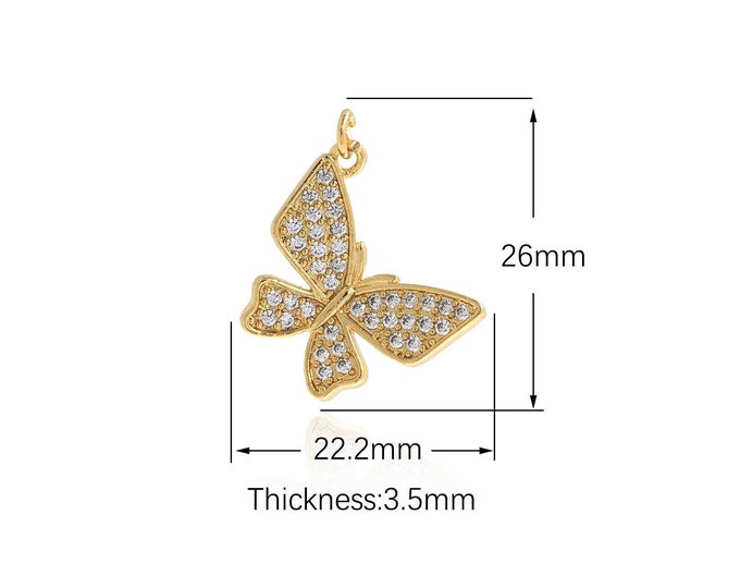 18K Gold Filled Butterfly Pendant, Gold Dainty Butterfly Charms,Simple pendant Bracelet Necklace for DIY Jewelry Making Supply,26x22.2x3.5mm