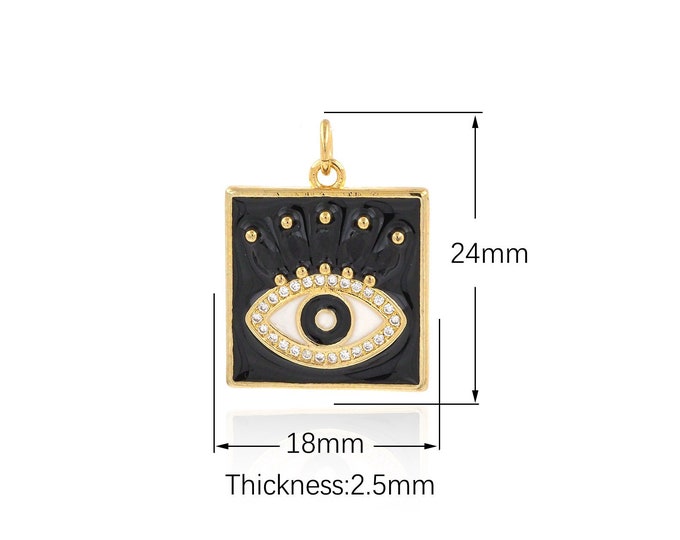 1PCS,Square Eye Gold Mini Square Hollow Eye Charm Good Luck Amulet Amulet Micro-Pave 18K Gold Filling 24x18x2.5mm