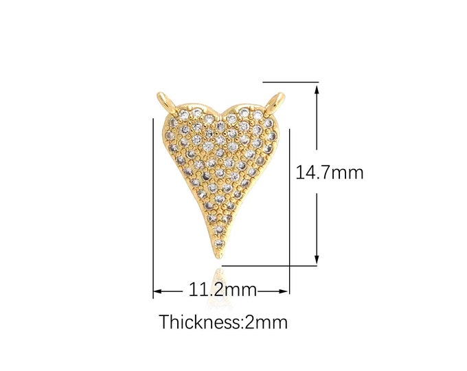 Micropavé CZ Gold Dainty Heart Charms,18K Gold Filled Heart Pendant,Simple pendant Bracelet Necklace for DIY Jewelry Making Supply