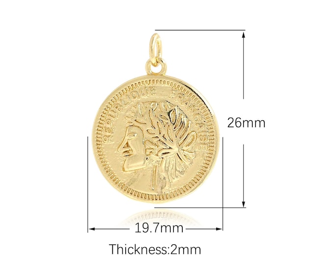 18K Gold Filled Figure Pendant, Coin Necklace, Figure Charm,Round Pendant, Coin Pendant, DIY Jewelry Supplies, 26x19.7x2mm