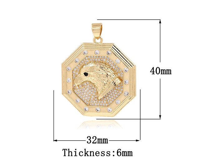 18K Gold Filled Eagle Pendant,Gold  Dainty Coin Charms, Round Charm Bracelet Necklace for DIY Jewelry Making Supply,40x32x6mm