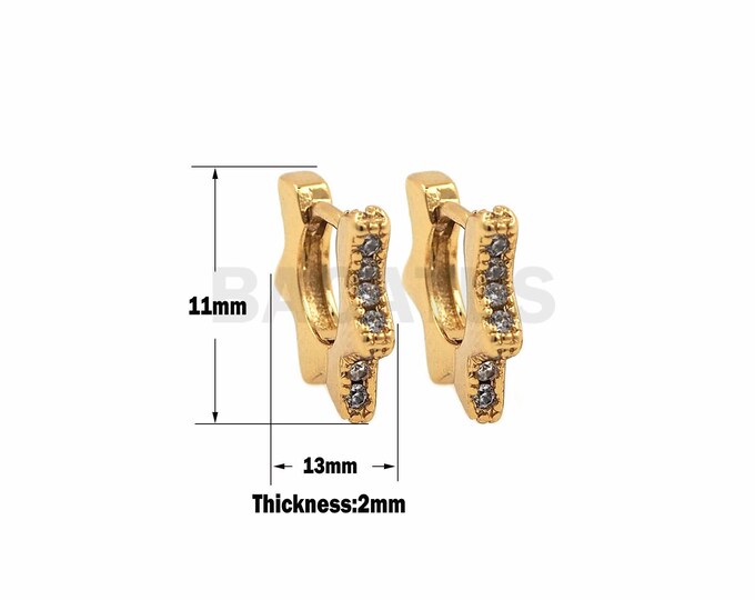 1 Pair,18K Gold Filled Star Hollow Earrings, Micropavé CZ Star Line Earrings, Star Pendant, Hexagonal Star Earrings 11x13x2mm