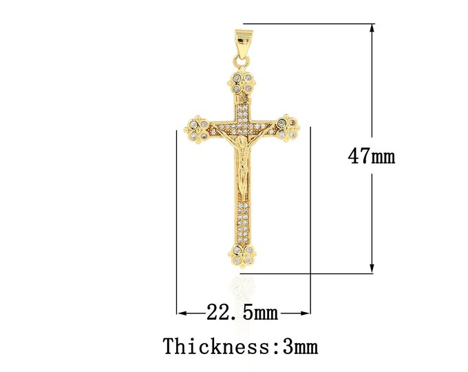 18K Gold Filled CZ Religion Pendant,Gold Dainty Cross Charms,Victim Charm Bracelet Necklace for DIY Jewelry Making Supply