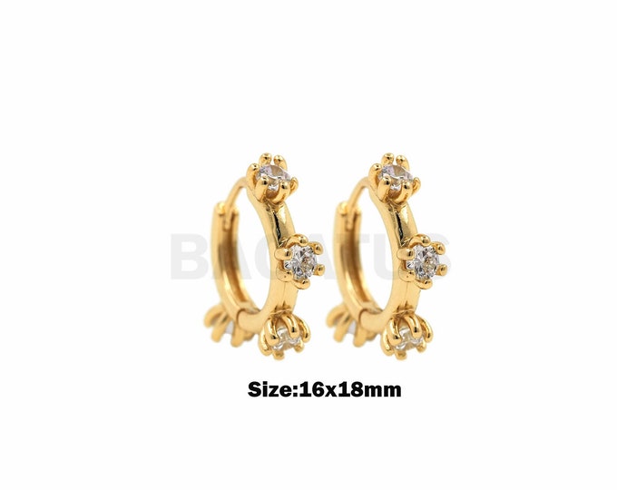 1 Pair, Micropavé CZ Round Earrings, Fashionable Hoop Earrings, Pierced Jewelry 18K Gold Filled Rhinestone Earrings, 16x18mm