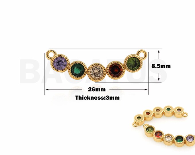 Curved Necklace, Micropavé CZ Circle Pendant, 18K Gold Filled Bar Charm, Dainty Necklace, DIY Jewelry Supplies, 8.5x26x3mm
