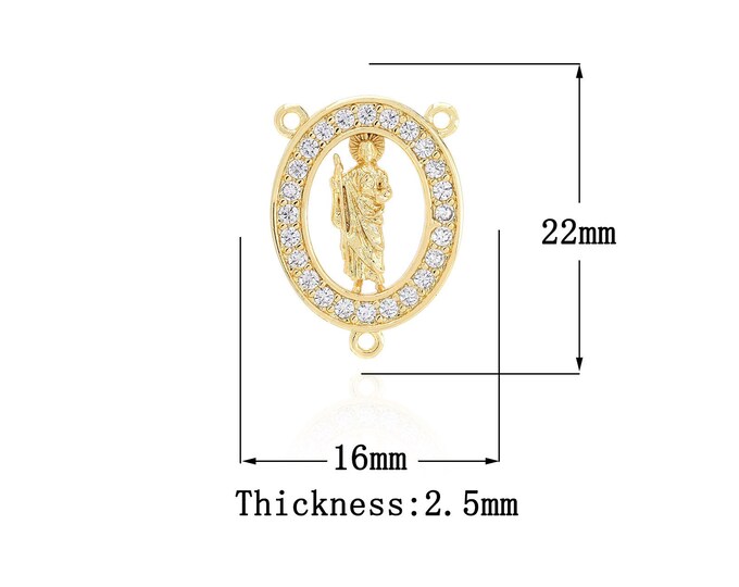 18K Gold Filled CZ Saint Jude Pendant,Gold Dainty Religion Charms,St.Juda Charm Bracelet Necklace for DIY Jewelry Making Supply