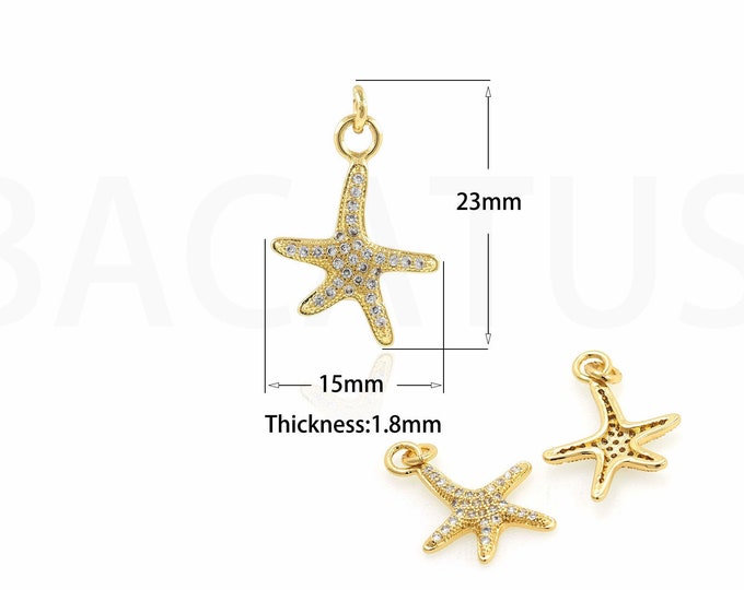 Star Charm  Gold Starfish Pendant Starfish Pendant Golden Starfish Pendant Sparkling Zircon Starfish Beach Jewelry 15x23x1.8mm