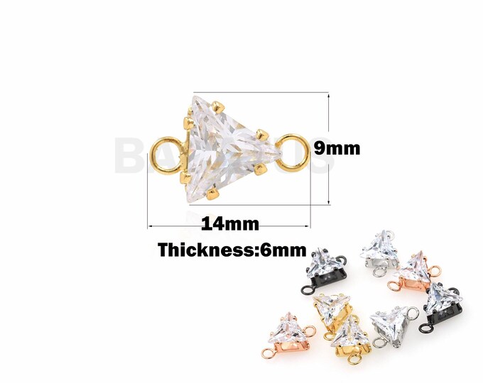 18K Gold Filled Triangle Crystal Hand Link Head, Micropavé CZ Crystal Connector, DIY Necklace And Bracelet Accessories, 9x14x6mm