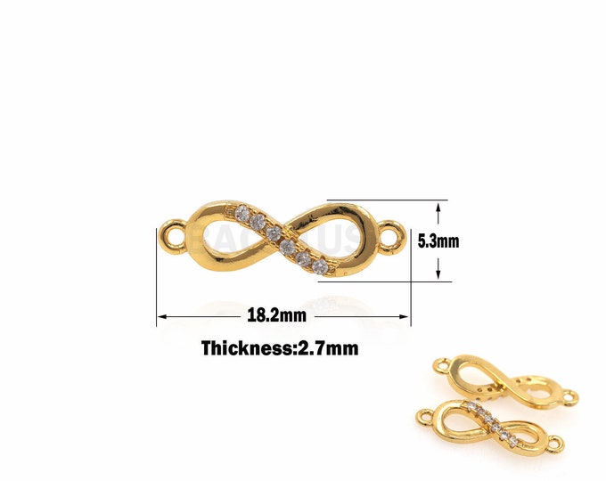 1PCS 18K Gold Filled CZ Iinfinite Connector, Golden Infinite Charm, Silver Infinite Link DIY Jewelry Making 5.3x18.2x2.7mm